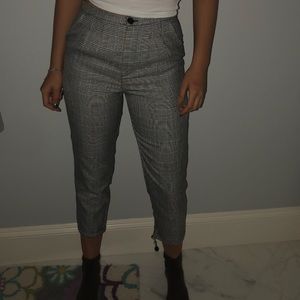 Grey Plaid Straight Cut Pants